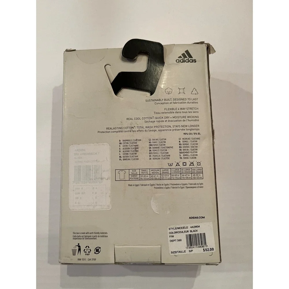 Adidas 2 Pack Men's Active Flex Cotton Crew Neck T-shirt Tee‎ Black Size Small